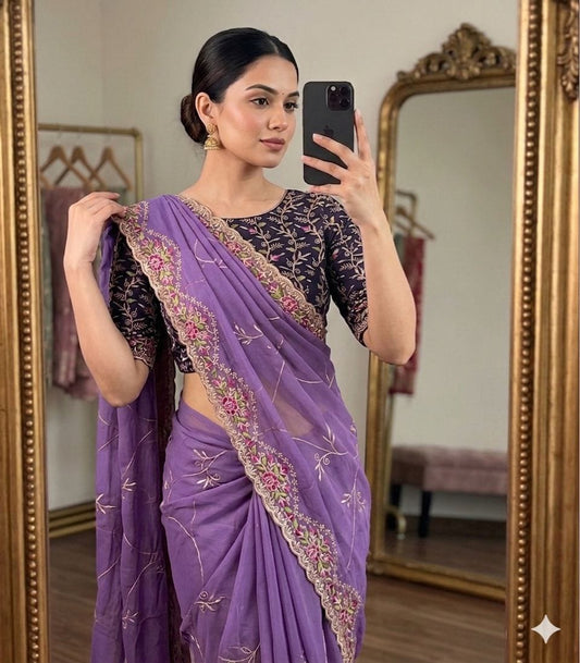 Star Georgette Saree with Embroidery & Running Blouse