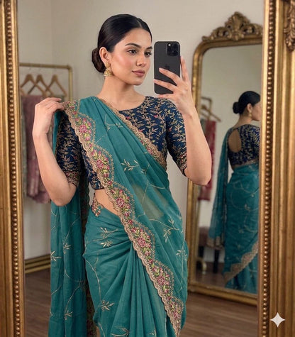Star Georgette Saree with Embroidery & Running Blouse