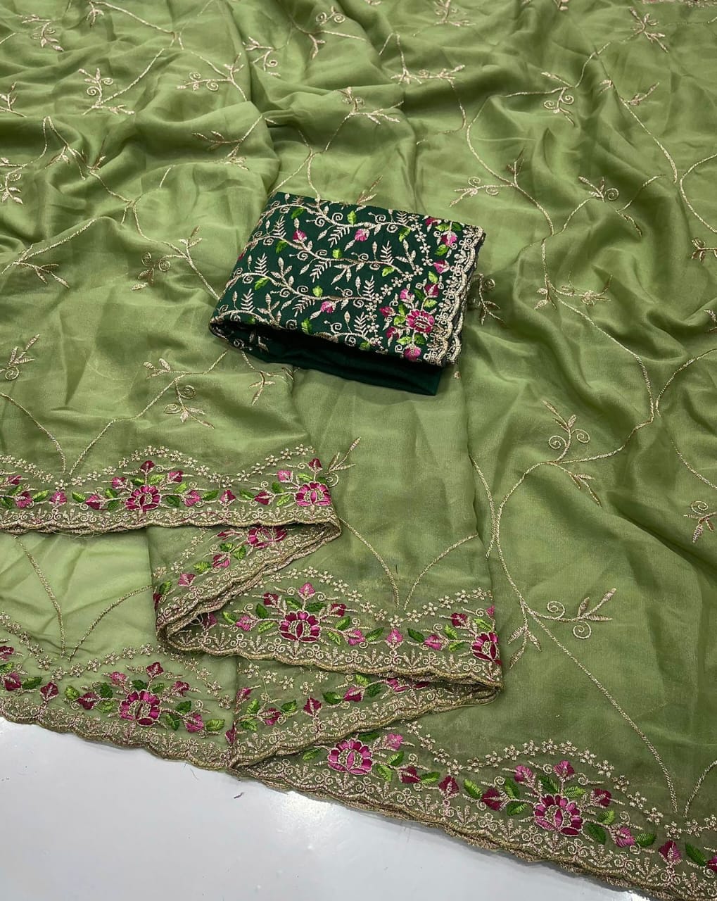 Star Georgette Saree with Embroidery & Running Blouse
