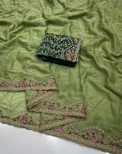 Star Georgette Saree with Embroidery & Running Blouse