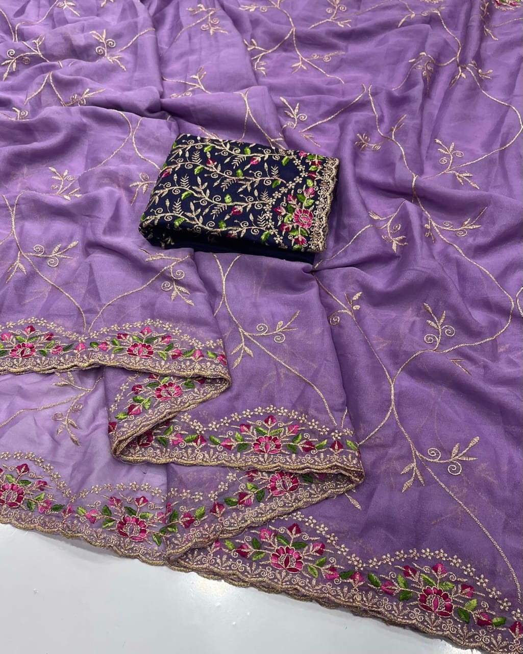 Star Georgette Saree with Embroidery & Running Blouse