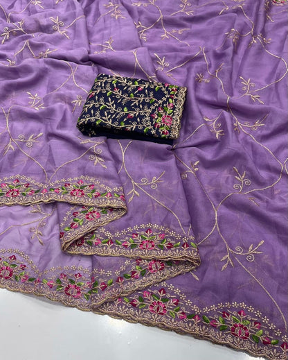 Star Georgette Saree with Embroidery & Running Blouse
