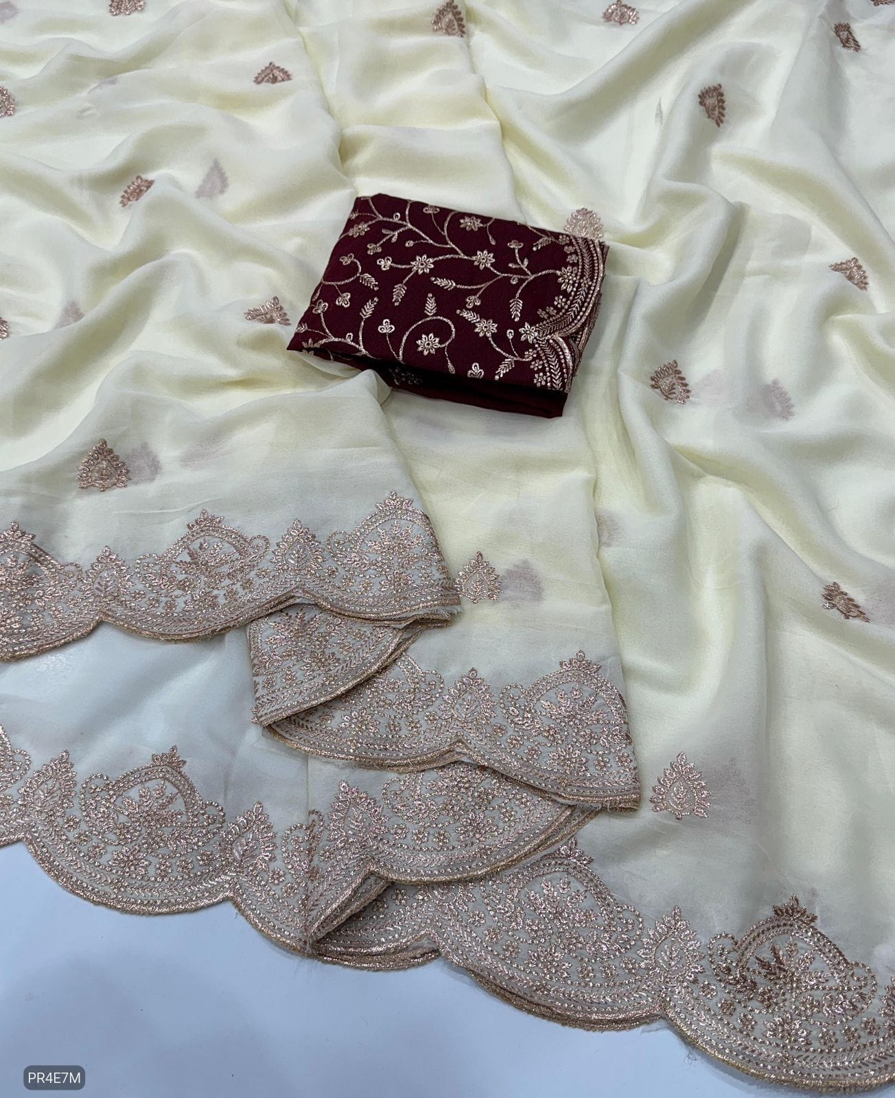 Star Georgette Saree with Embroidery Work & Contrast Blouse