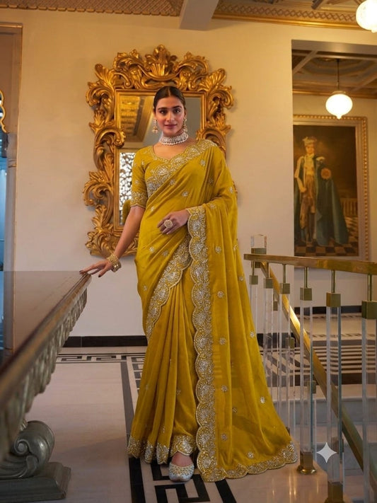 Star Georgette Sequin Work Saree with Embroidered Running Blouse