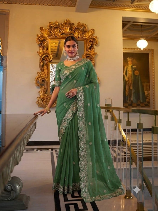 Star Georgette Sequin Work Saree with Embroidered Running Blouse