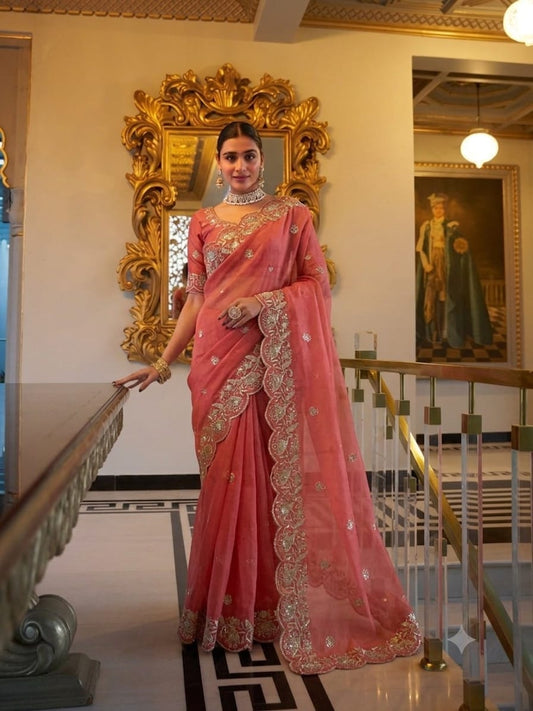 Star Georgette Sequin Work Saree with Embroidered Running Blouse