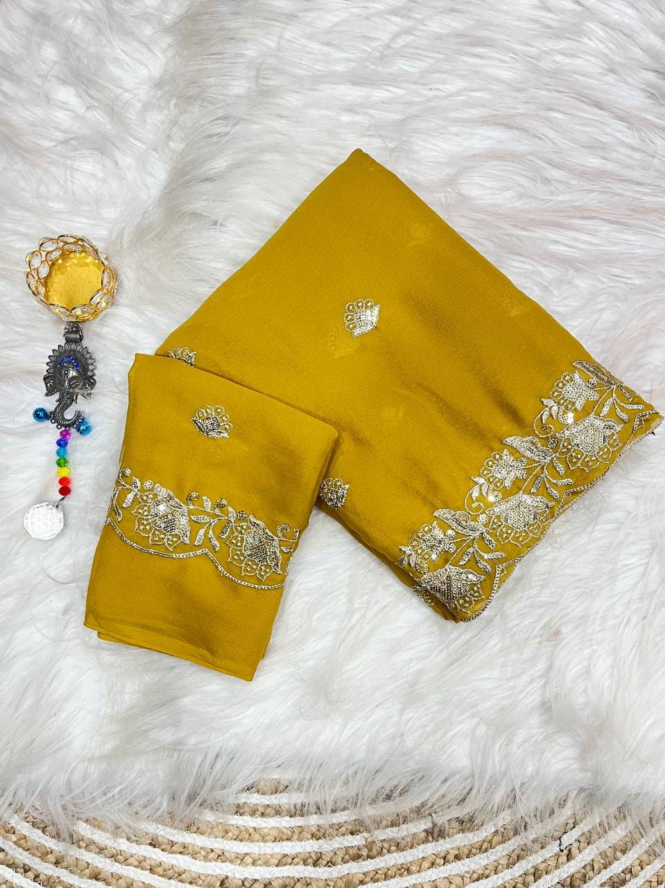 Star Georgette Sequin Work Saree with Embroidered Running Blouse