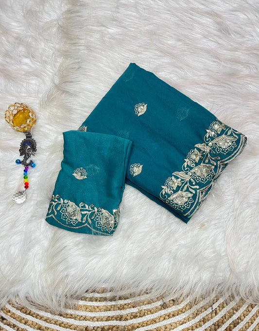 Star Georgette Sequin Work Saree with Embroidered Running Blouse