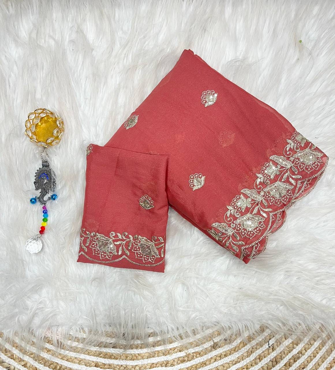 Star Georgette Sequin Work Saree with Embroidered Running Blouse