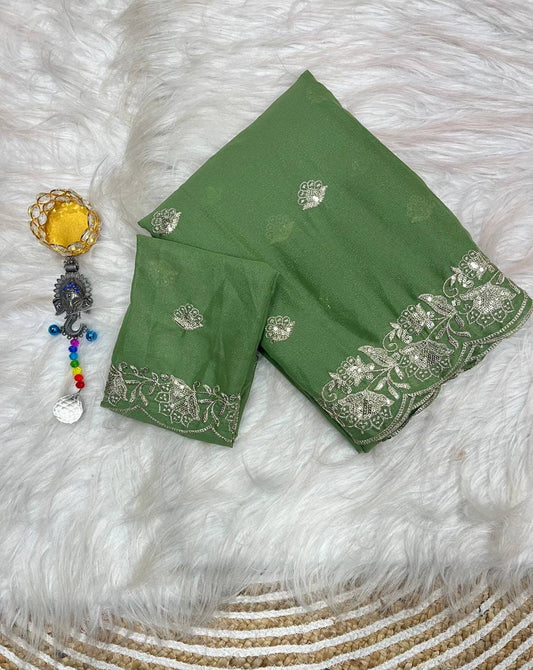 Star Georgette Sequin Work Saree with Embroidered Running Blouse