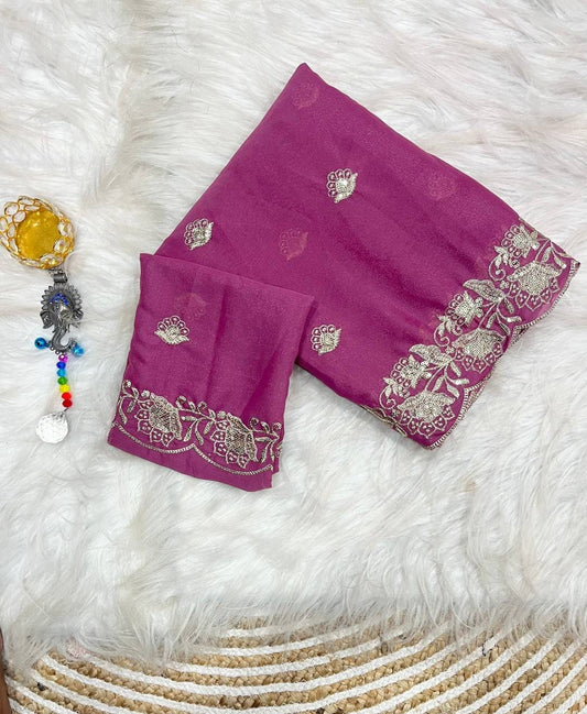 Star Georgette Sequin Work Saree with Embroidered Running Blouse