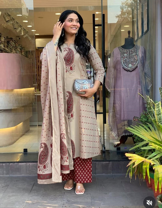 Straight Cotton 60x60 Kurta Pant Dupatta Set | 3 Piece