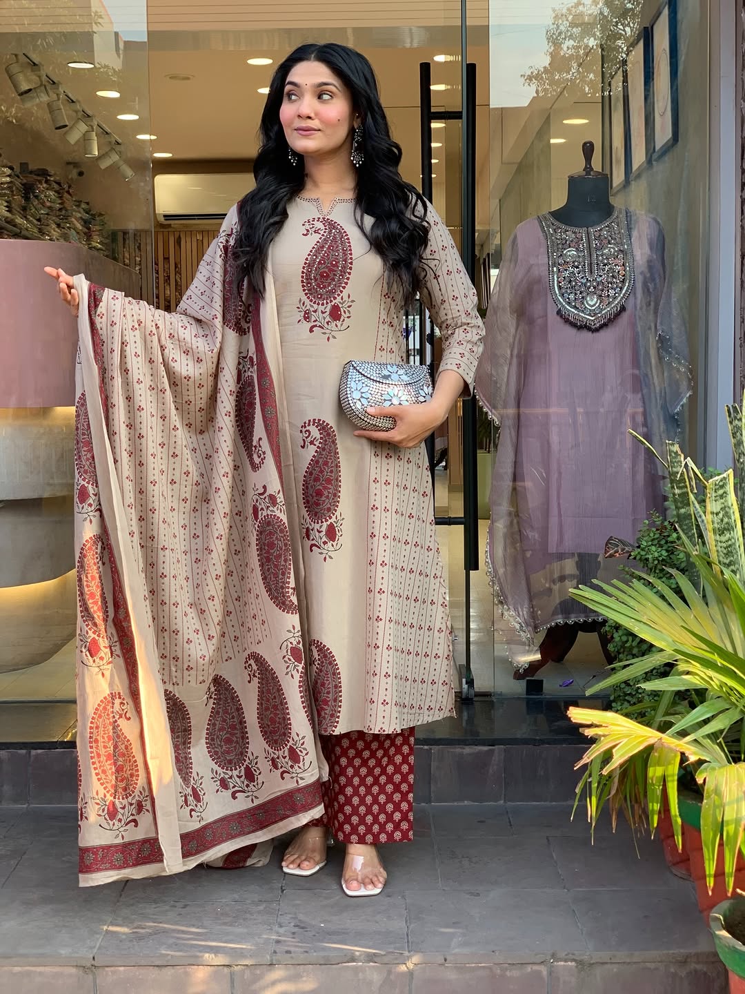 Straight Cotton Kurta 3-Piece Set with Printed Dupatta