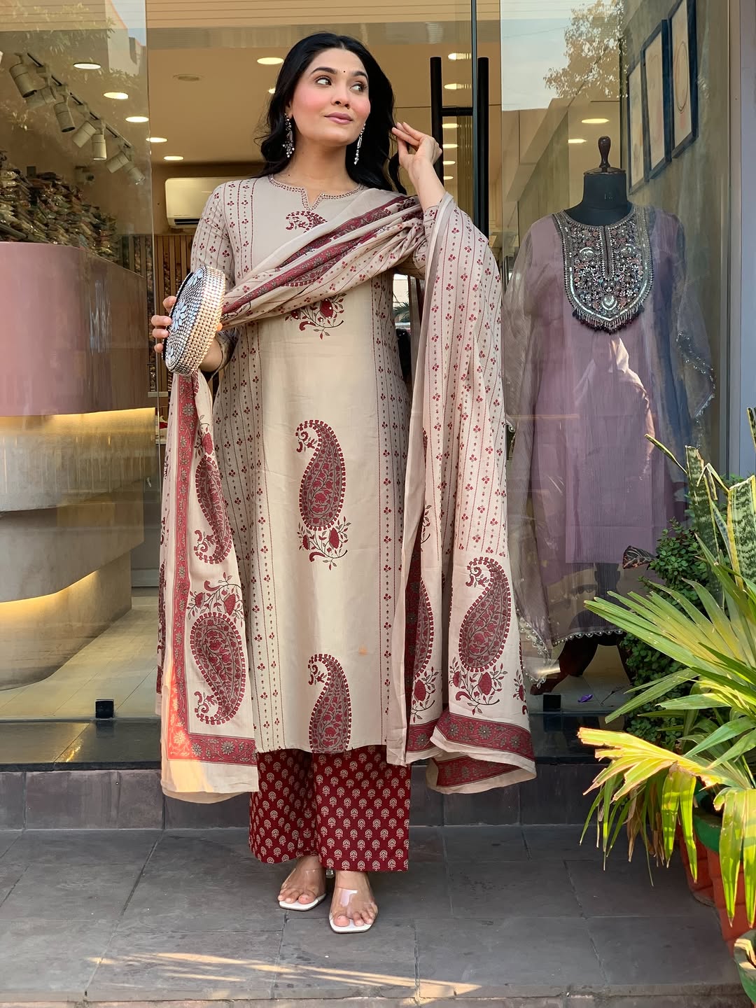 Straight Cotton Kurta 3-Piece Set with Printed Dupatta