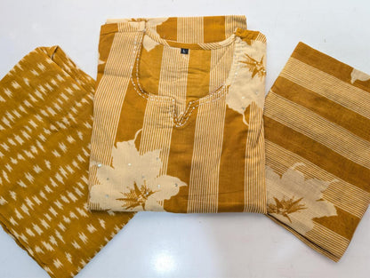 Straight Kurta 3-Piece Set with Machine Print & Embroidery Work