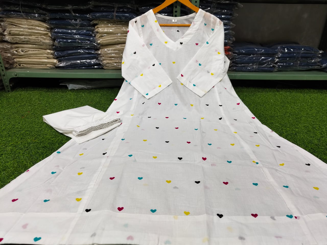 Taj Cotton White Kurti Palazzo Set with Side Pocket