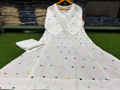 Taj Cotton White Kurti Palazzo Set with Side Pocket