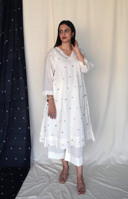 Taj Cotton White Kurti Palazzo Set with Side Pocket