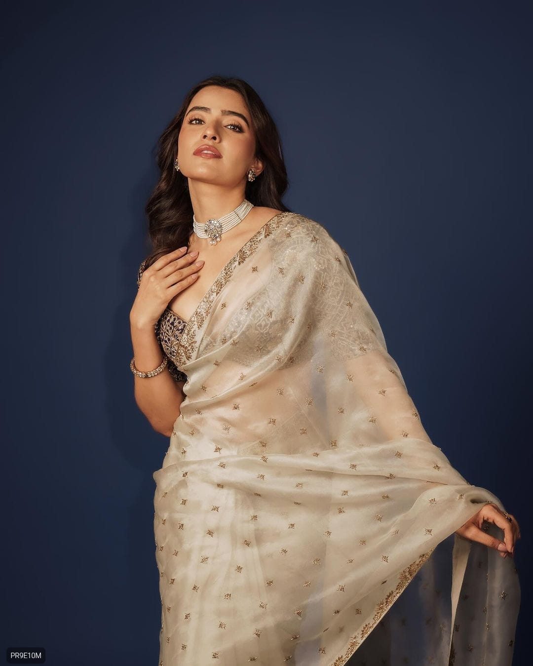 TB Organza Saree with Thread Zari & Sequin Border + Banglory Silk Blouse