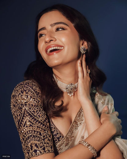 TB Organza Saree with Thread Zari & Sequin Border + Banglory Silk Blouse