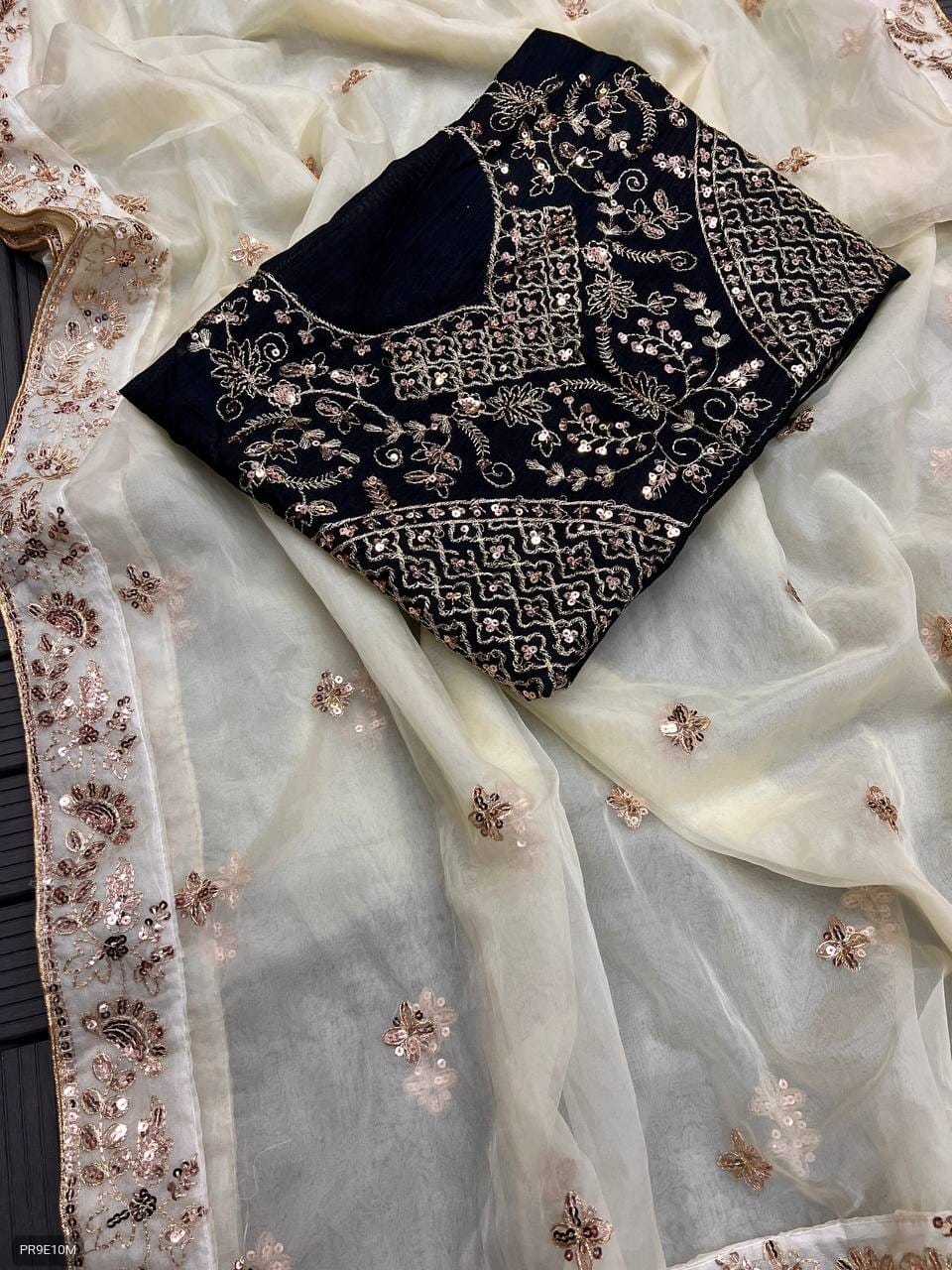 TB Organza Saree with Thread Zari & Sequin Border + Banglory Silk Blouse