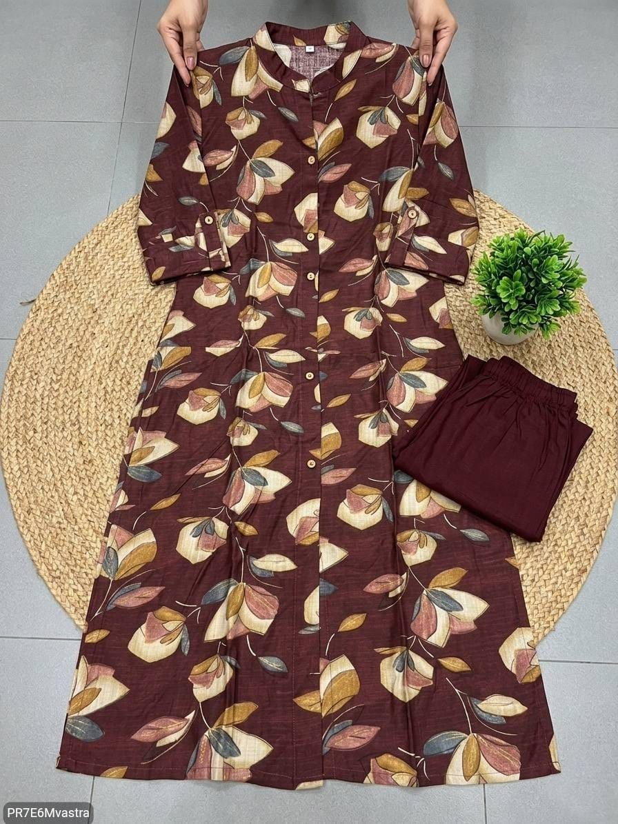 Floral Printed Textured Cotton Kurta Set with Pocket