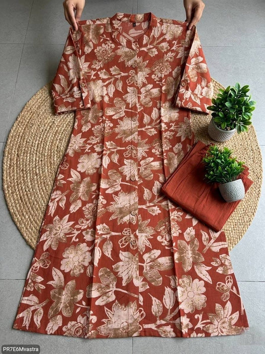 Floral Printed Textured Cotton Kurta Set with Pocket