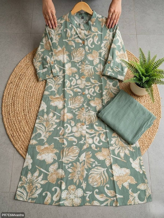 Floral Printed Textured Cotton Kurta Set with Pocket