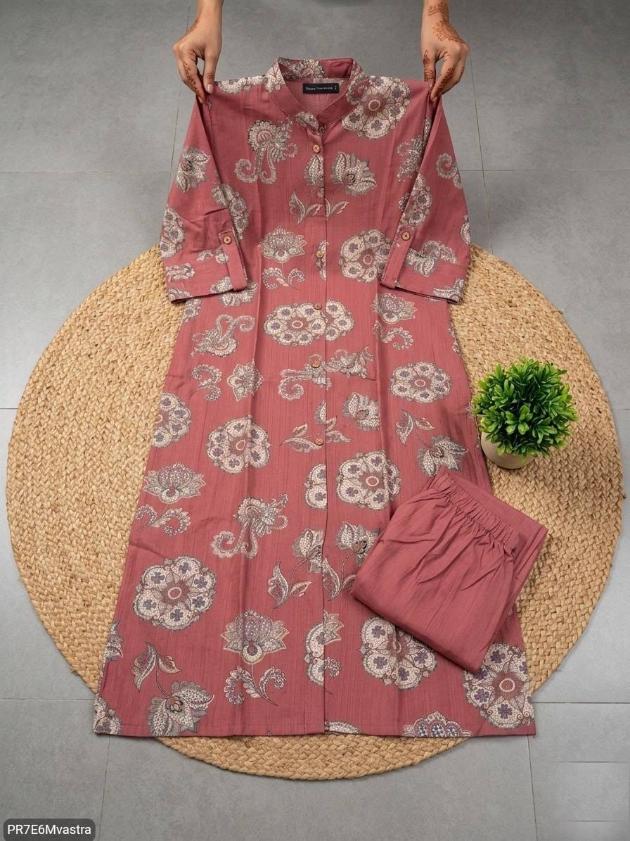 Floral Printed Textured Cotton Kurta Set with Pocket
