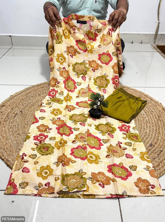 Floral Printed Textured Cotton Kurta Set with Pocket