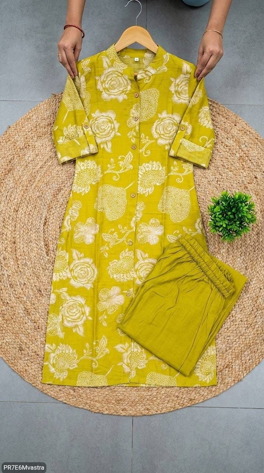 Floral Printed Textured Cotton Kurta Set with Pocket