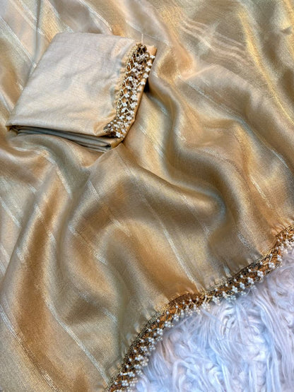 Tissue Organza Saree with Lace Work