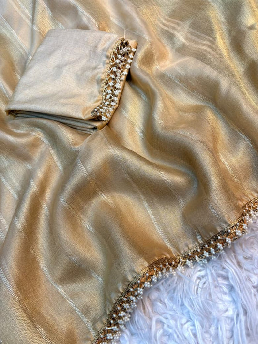 Tissue Organza Saree with Lace Work