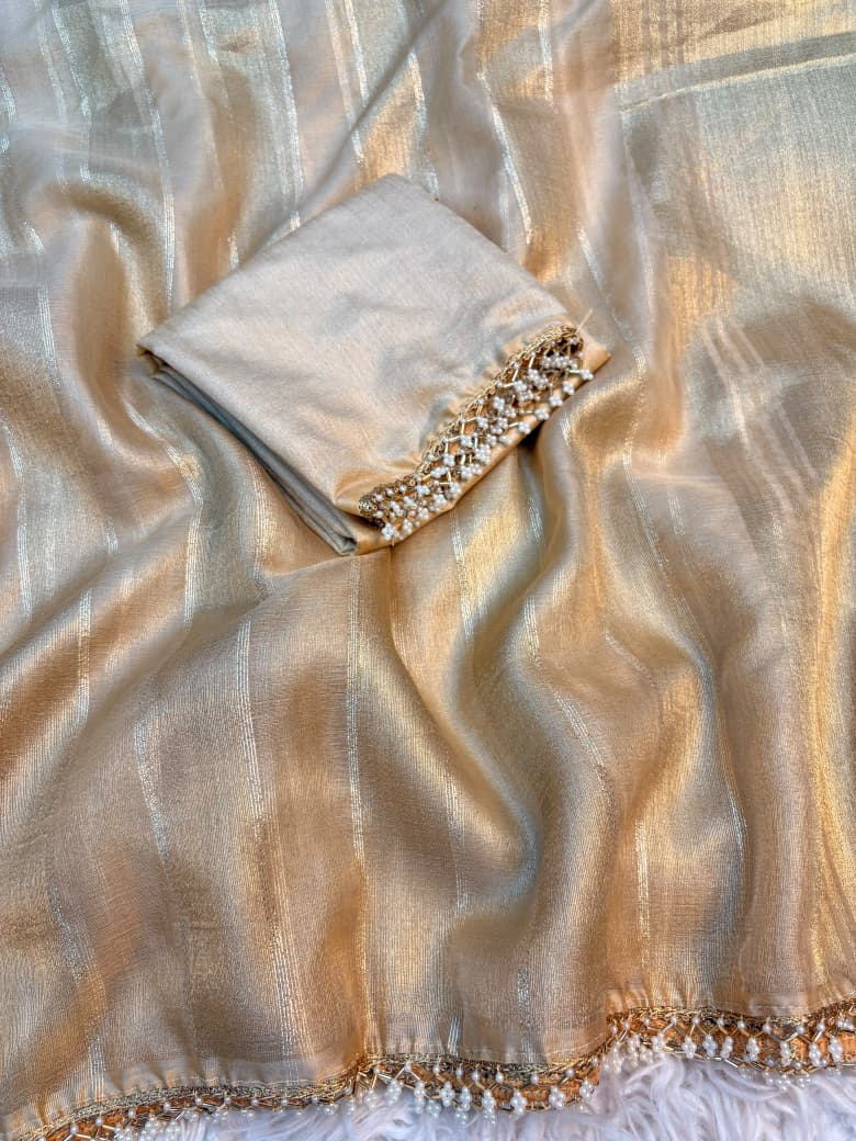 Tissue Organza Saree with Lace Work