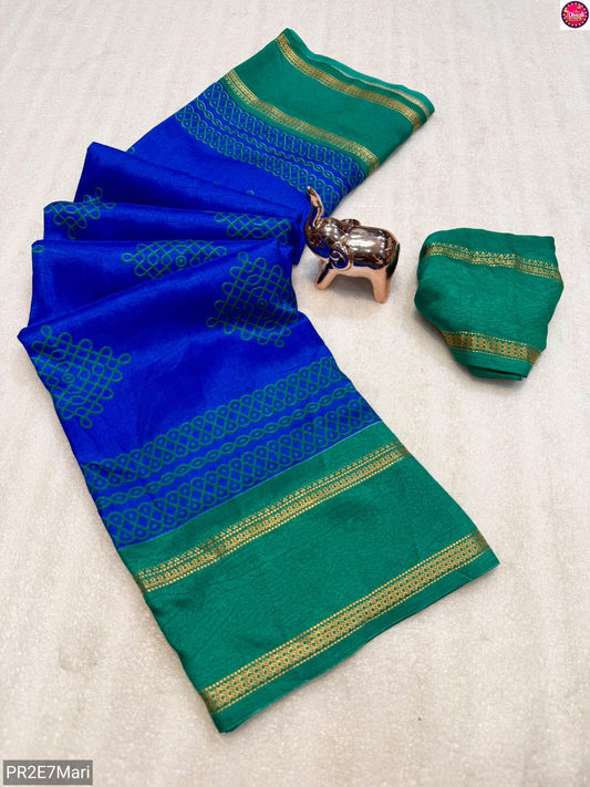 Tussar Kashmiri Print Saree with Double Gadwal Viscose Border & Contrast Blouse