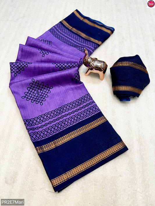 Tussar Kashmiri Print Saree with Double Gadwal Viscose Border & Contrast Blouse