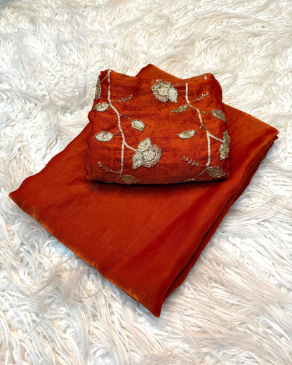 Two Tone Fancy Saree with Beads Work Blouse