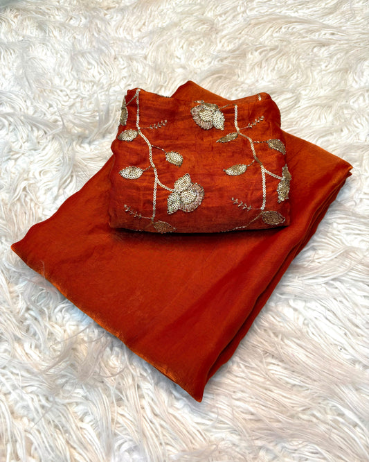 Two Tone Fancy Saree with Beads Work Blouse