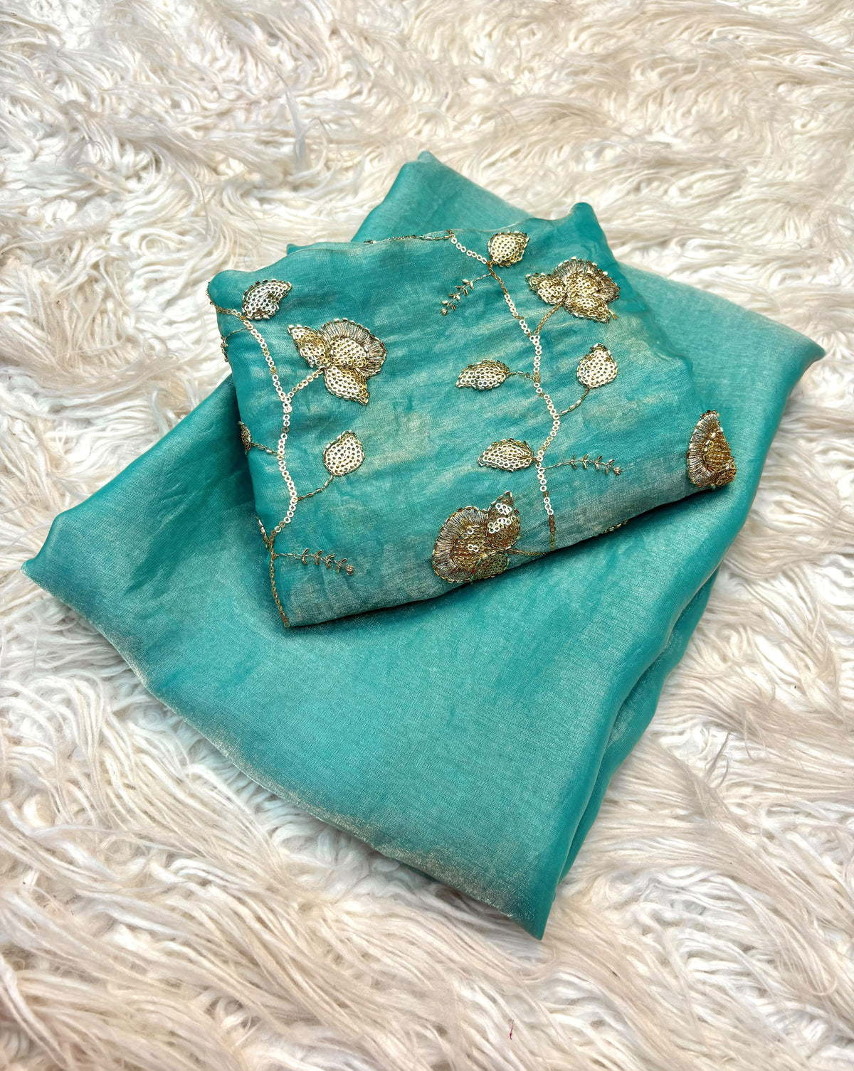 Two Tone Fancy Saree with Beads Work Blouse