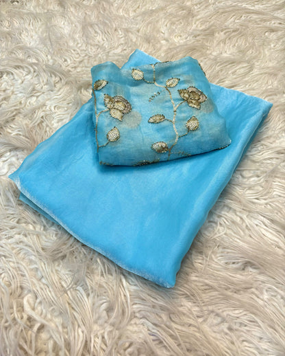Two Tone Fancy Saree with Beads Work Blouse