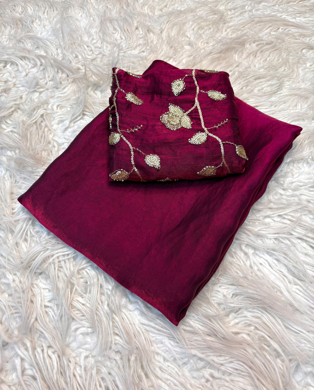 Two Tone Fancy Saree with Beads Work Blouse