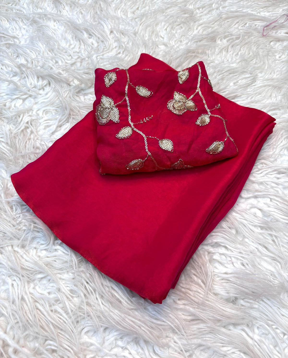 Two Tone Fancy Saree with Beads Work Blouse