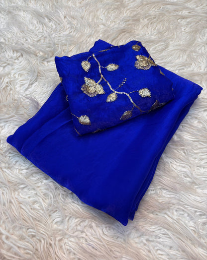 Two Tone Fancy Saree with Beads Work Blouse