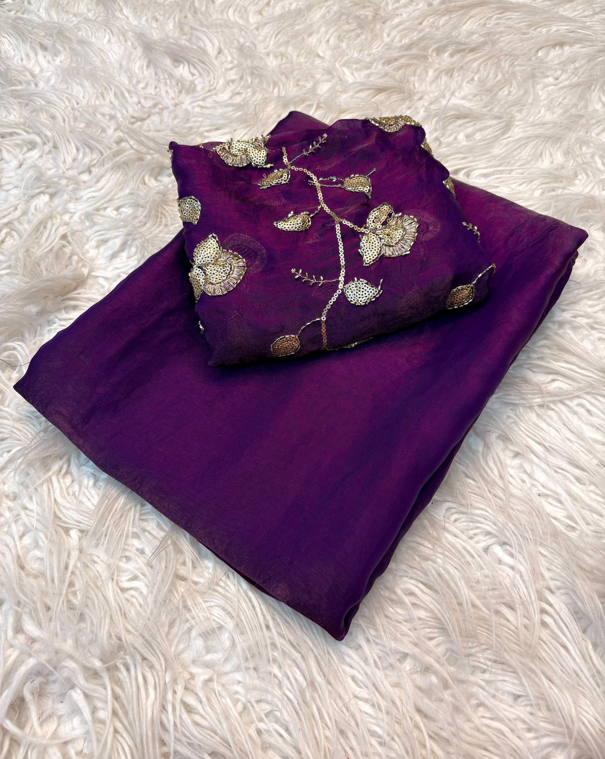 Two Tone Fancy Saree with Beads Work Blouse