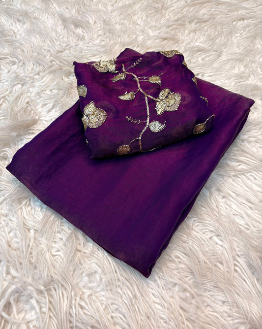 Two Tone Fancy Saree with Beads Work Blouse