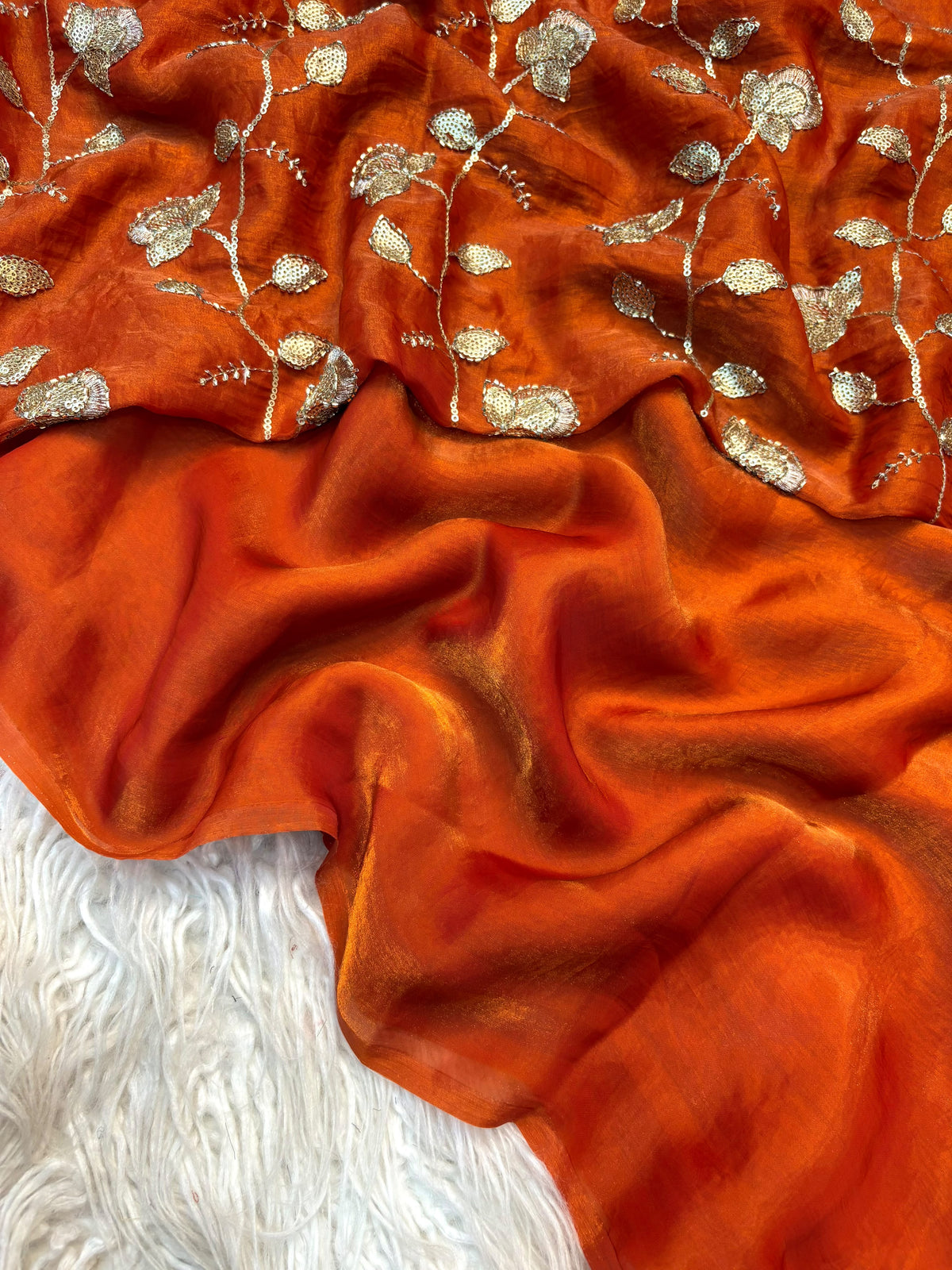 Two Tone Fancy Saree with Beads Work Blouse