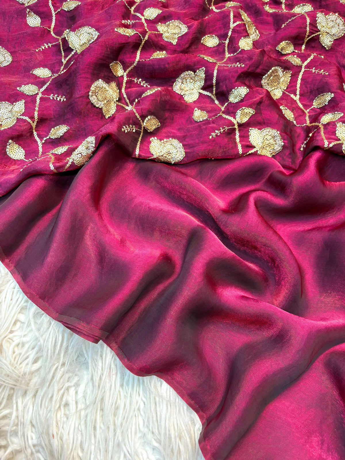 Two Tone Fancy Saree with Beads Work Blouse