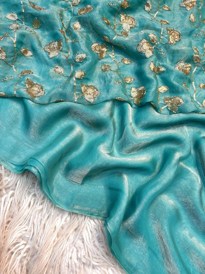 Two Tone Fancy Saree with Beads Work Blouse
