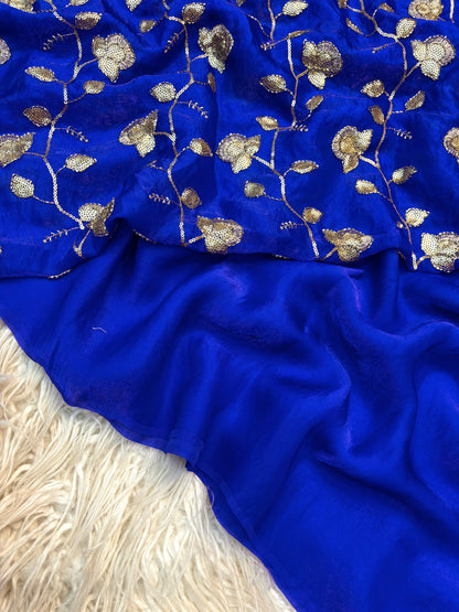 Two Tone Fancy Saree with Beads Work Blouse