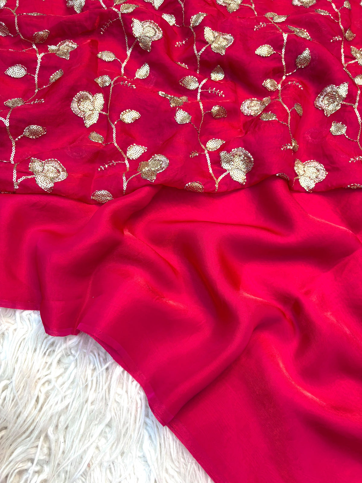 Two Tone Fancy Saree with Beads Work Blouse